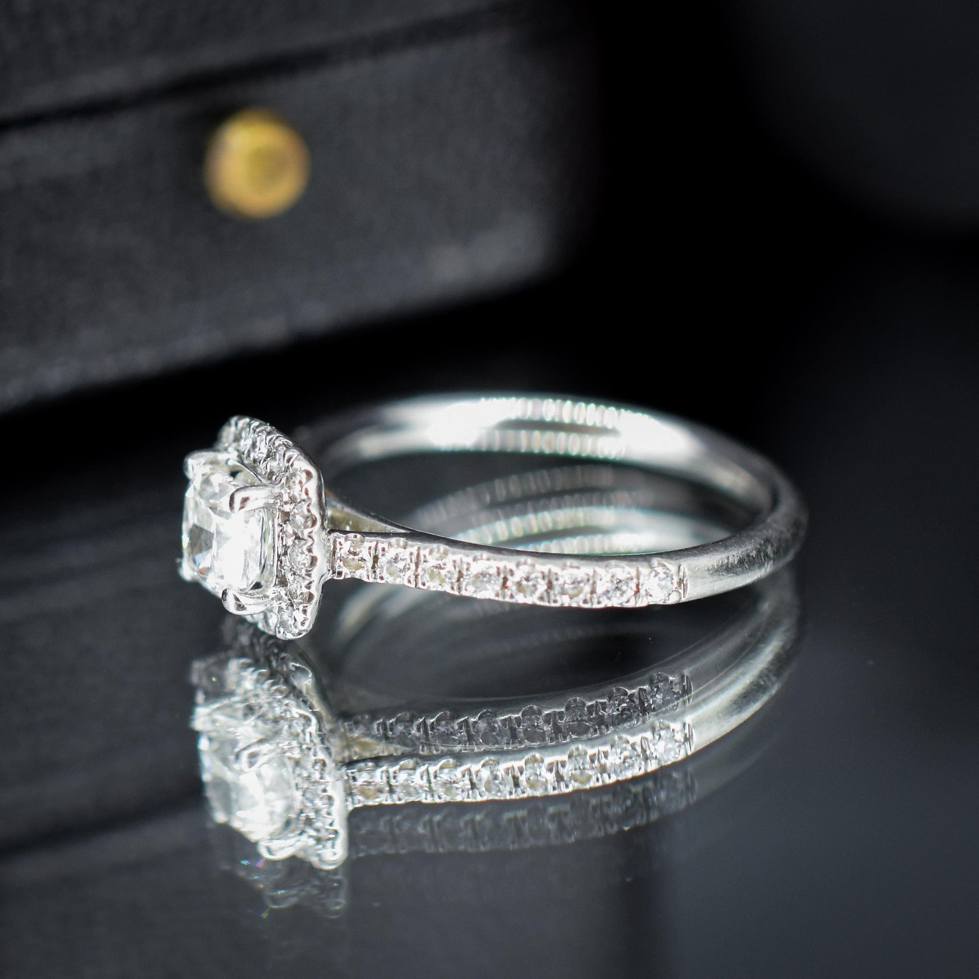 Cushion Cut 0.40ct Diamond Halo Cluster Platinum Engagement Ring