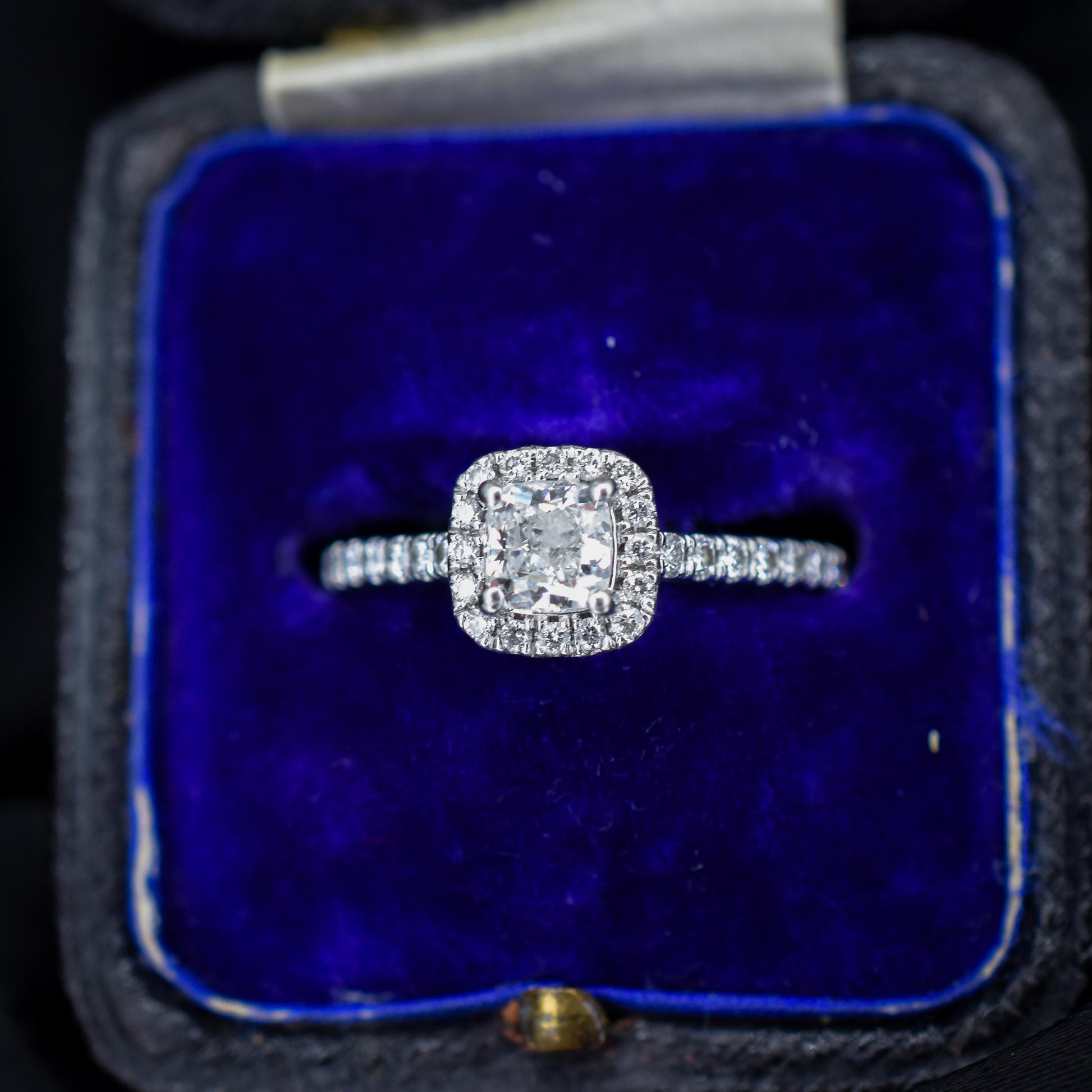 Cushion Cut 0.40ct Diamond Halo Cluster Platinum Engagement Ring