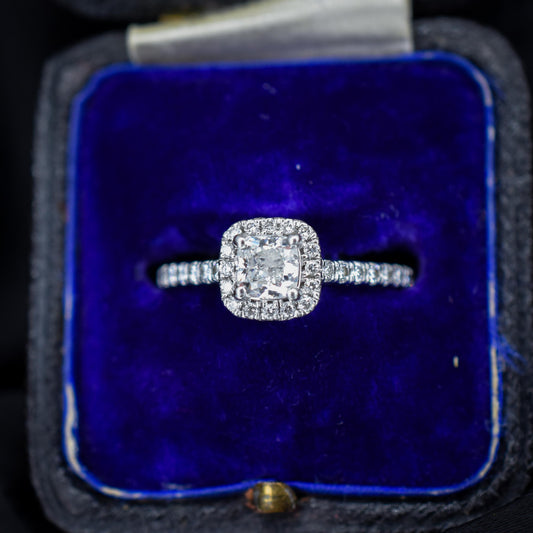 Cushion Cut 0.40ct Diamond Halo Cluster Platinum Engagement Ring