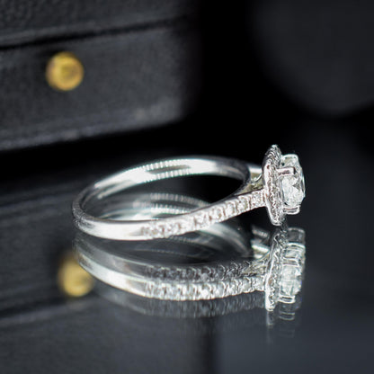 Cushion Cut 0.40ct Diamond Halo Cluster Platinum Engagement Ring