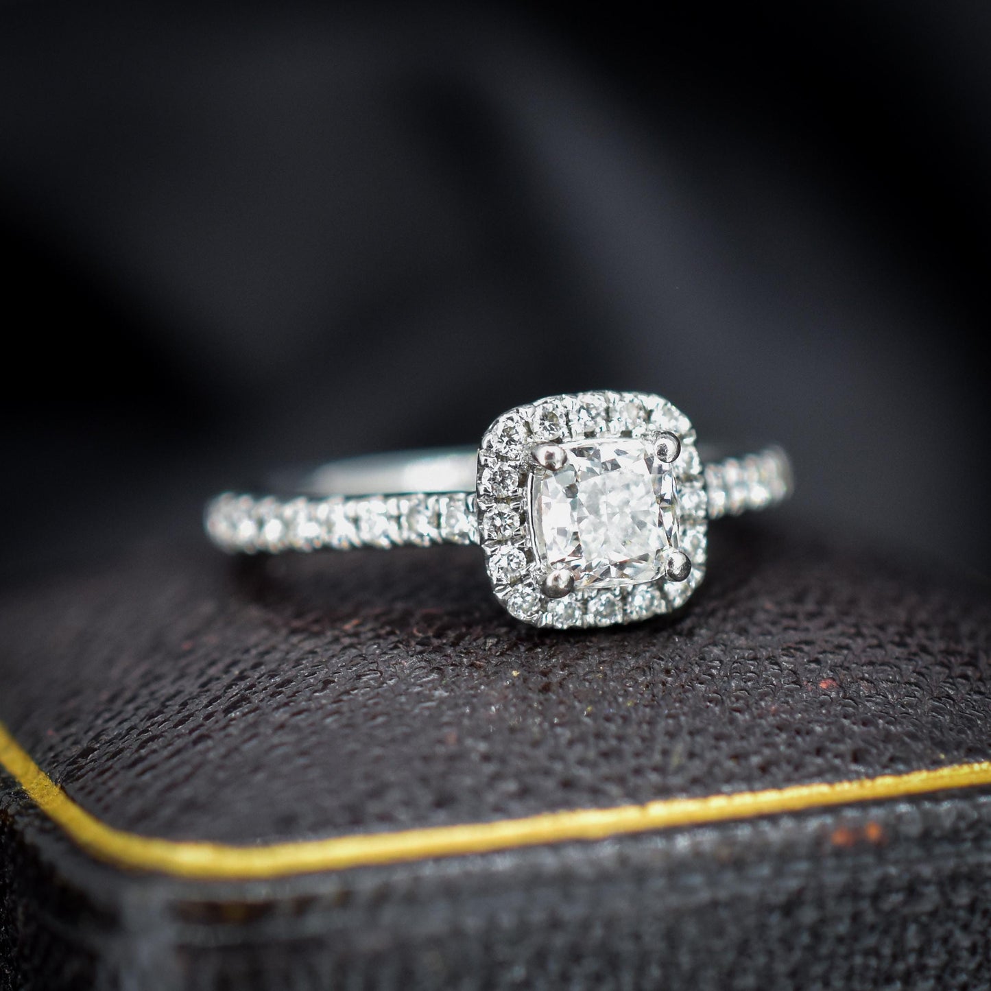 Cushion Cut 0.40ct Diamond Halo Cluster Platinum Engagement Ring