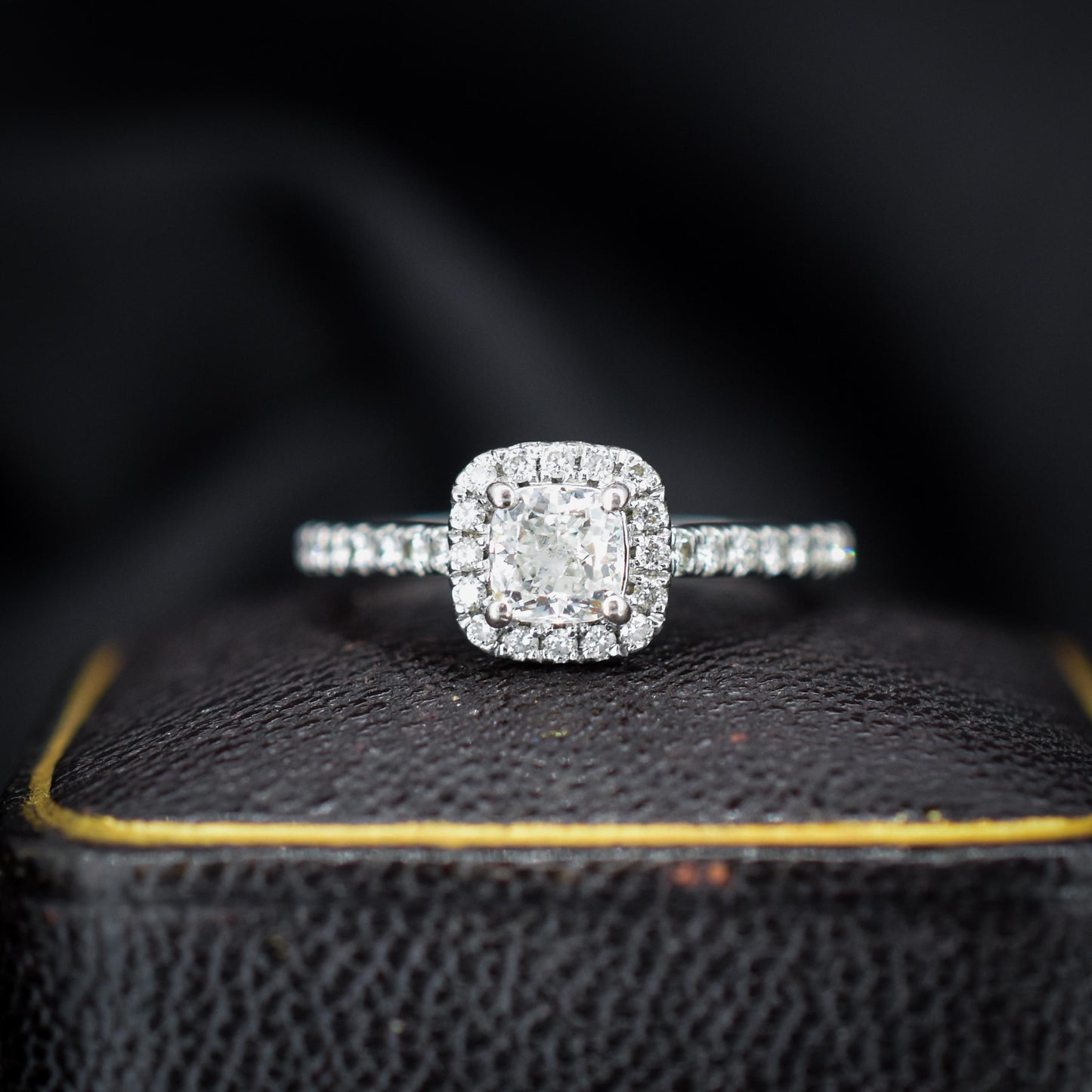 Cushion Cut 0.40ct Diamond Halo Cluster Platinum Engagement Ring