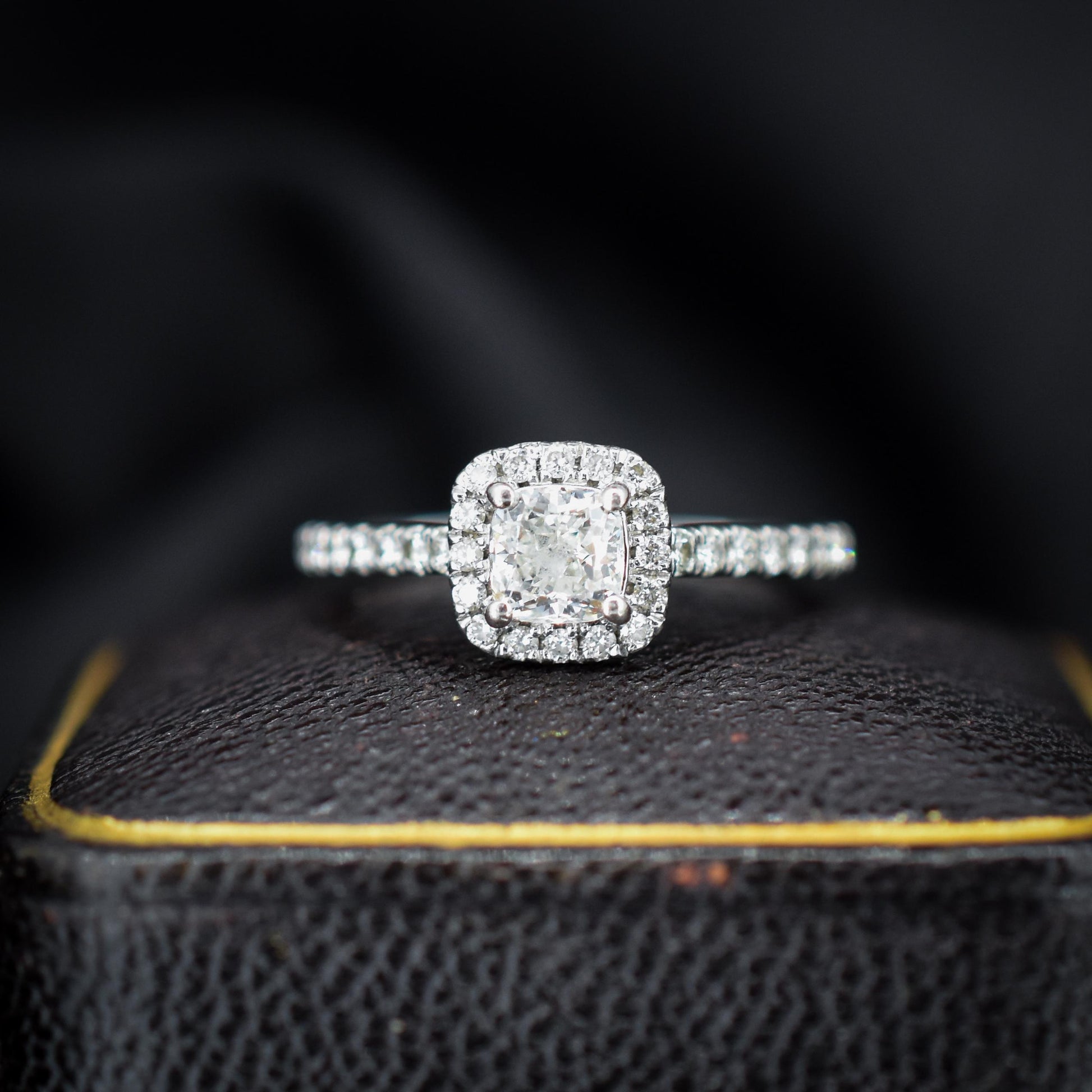 Cushion Cut 0.40ct Diamond Halo Cluster Platinum Engagement Ring
