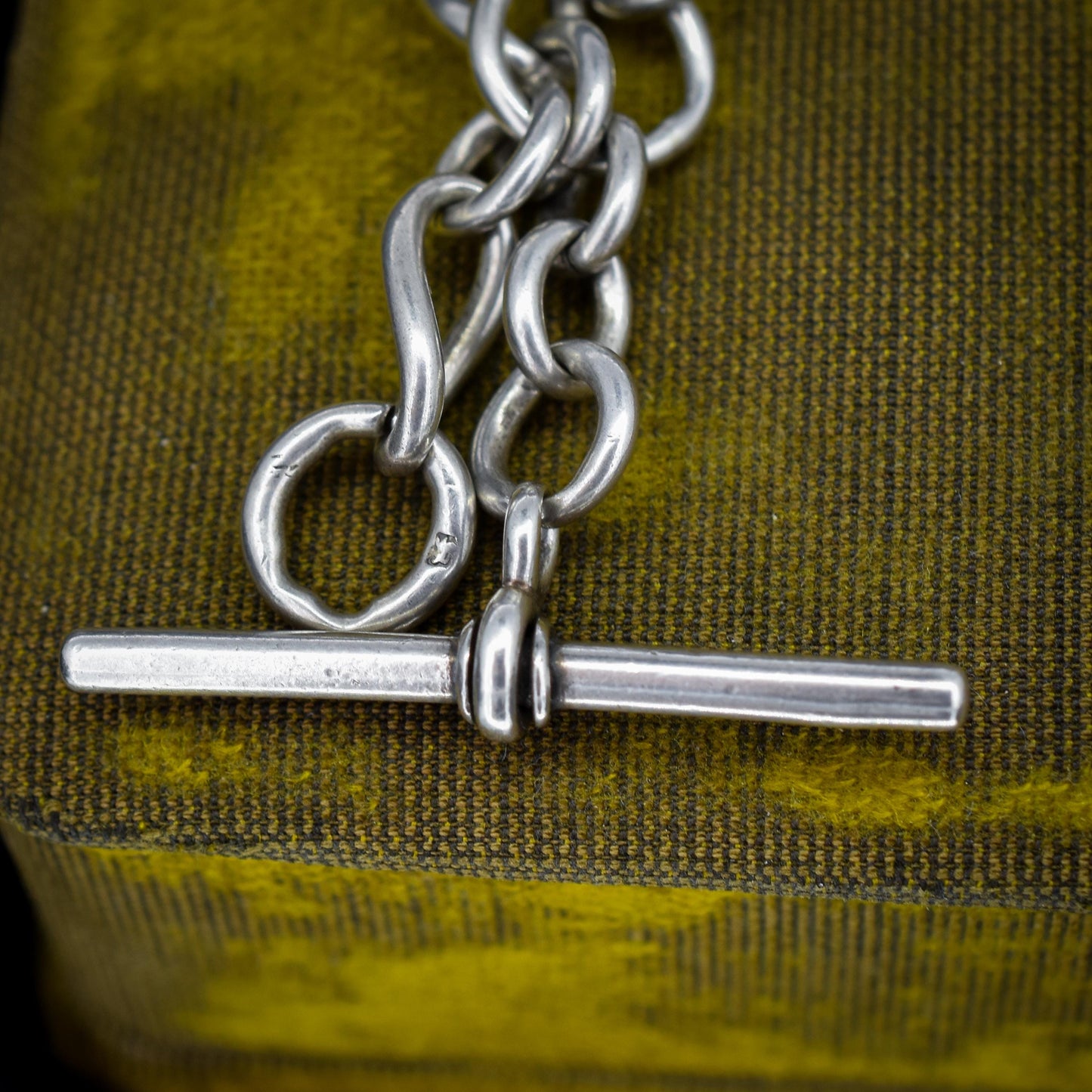 Antique 16.5" Sterling Silver Albert Watch Chain Necklace with T-Bar and Dog Clips