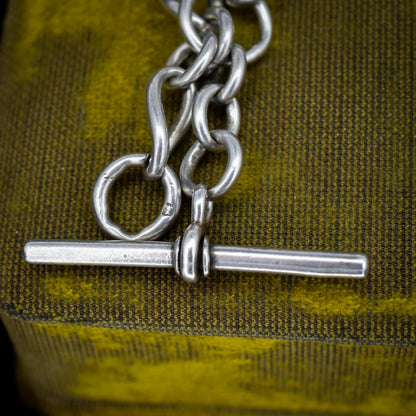 Antique 16.5" Sterling Silver Albert Watch Chain Necklace with T-Bar and Dog Clips