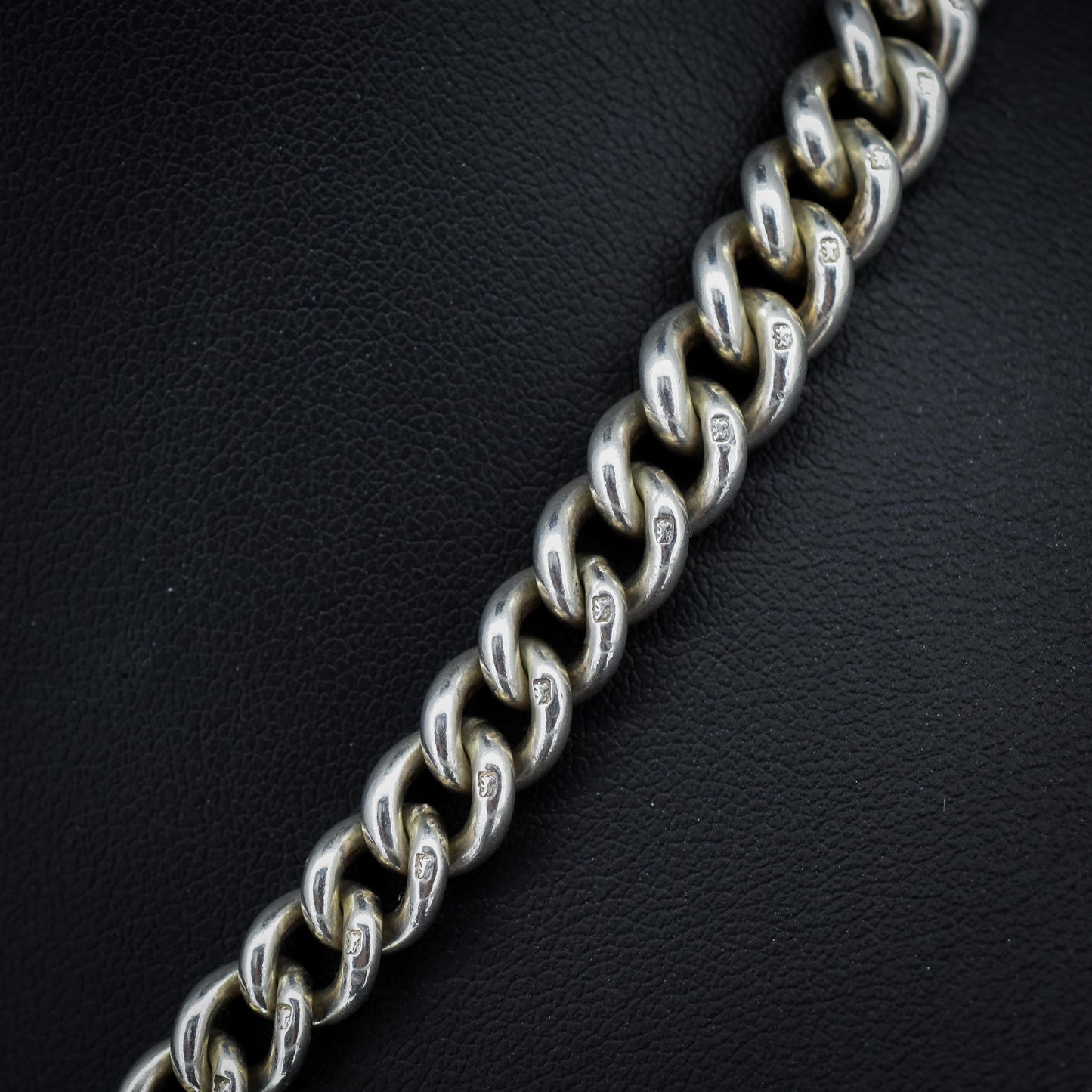 Antique '1919' Sterling Silver Curb Link Albert Watch Chain Necklace – 16.5"