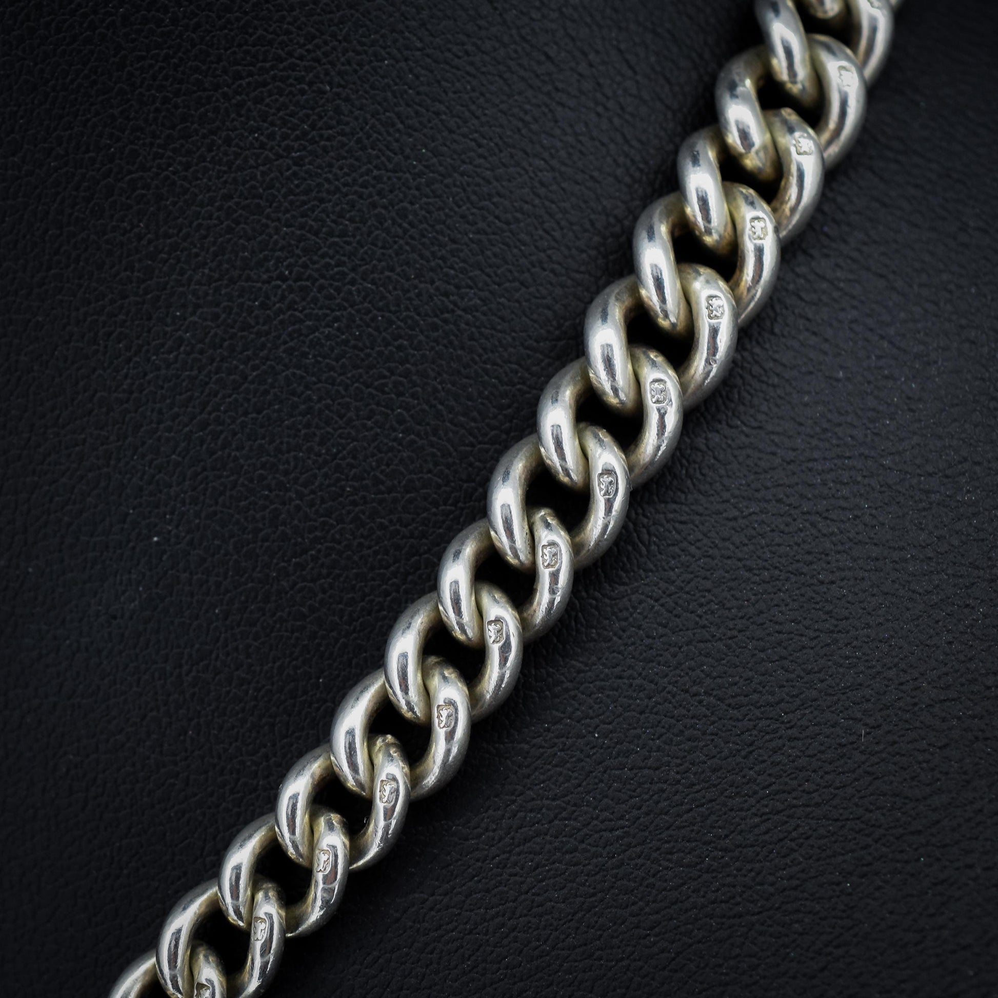 Antique '1919' Sterling Silver Curb Link Albert Watch Chain Necklace – 16.5"