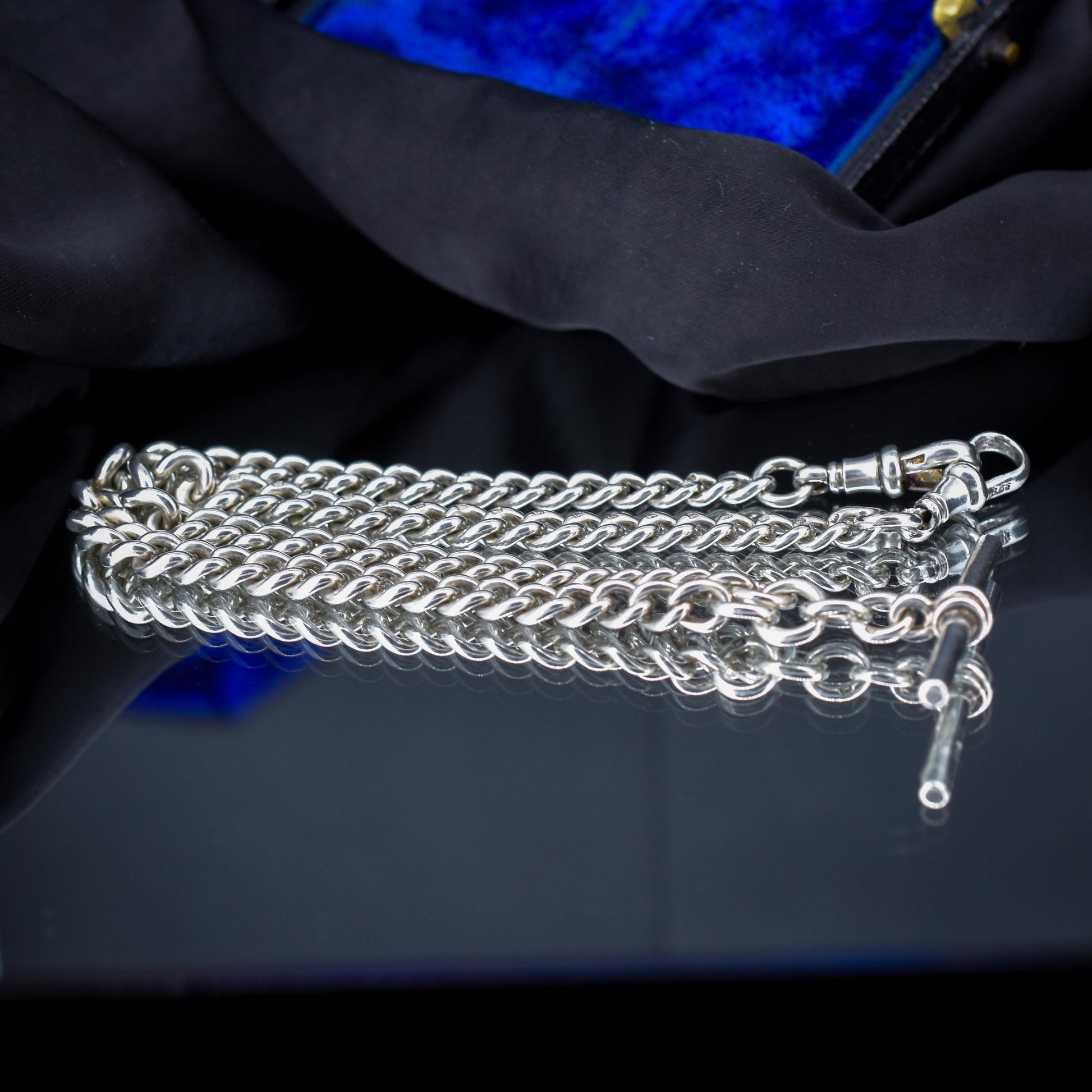 Antique '1919' Sterling Silver Curb Link Albert Watch Chain Necklace – 16.5"