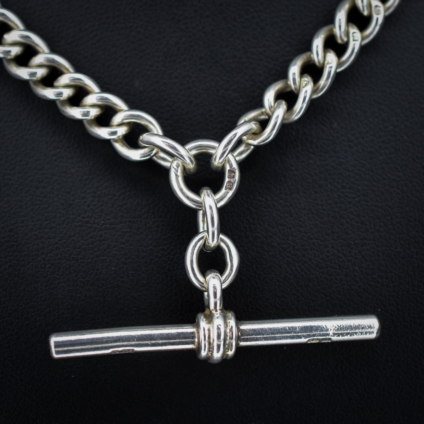 Antique '1919' Sterling Silver Curb Link Albert Watch Chain Necklace – 16.5"