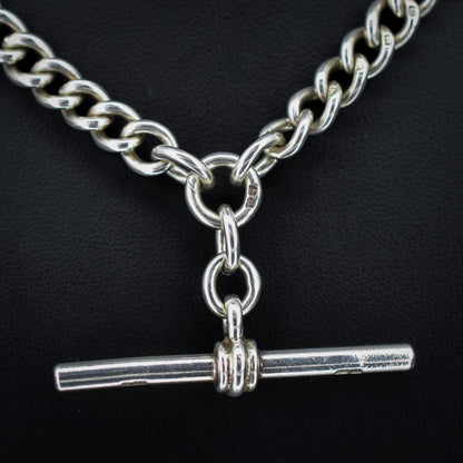 Antique '1919' Sterling Silver Curb Link Albert Watch Chain Necklace – 16.5"