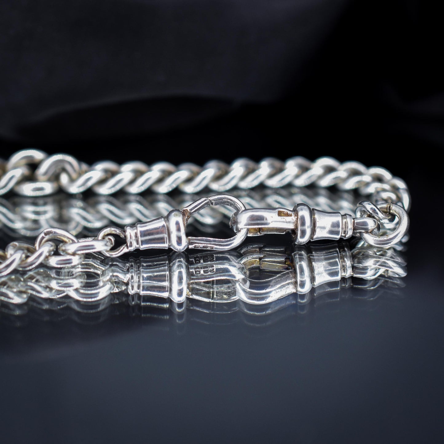 Antique '1919' Sterling Silver Curb Link Albert Watch Chain Necklace – 16.5"