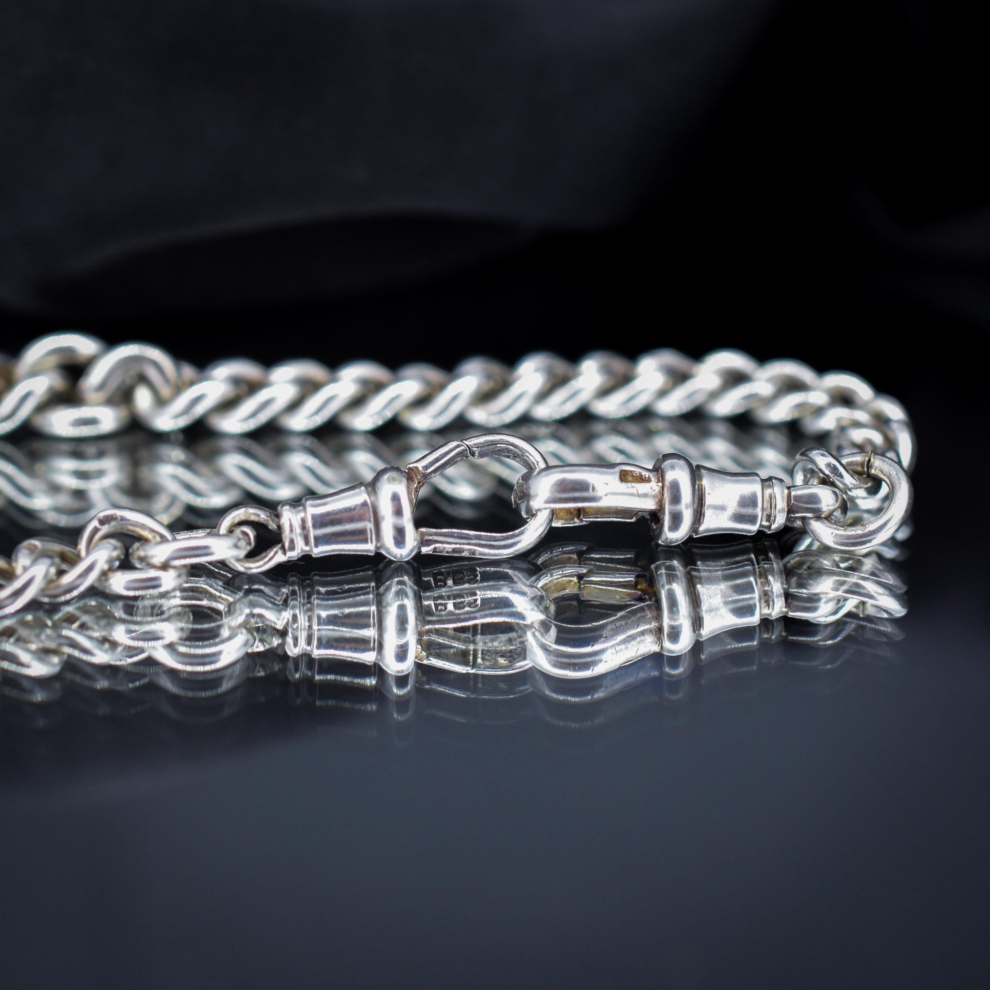 Antique '1919' Sterling Silver Curb Link Albert Watch Chain Necklace – 16.5"