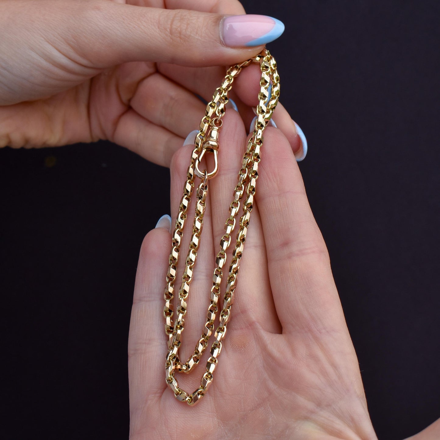 Antique 9ct Gold Tulip Link Fancy Chain Necklace with Dog Clip | 19"