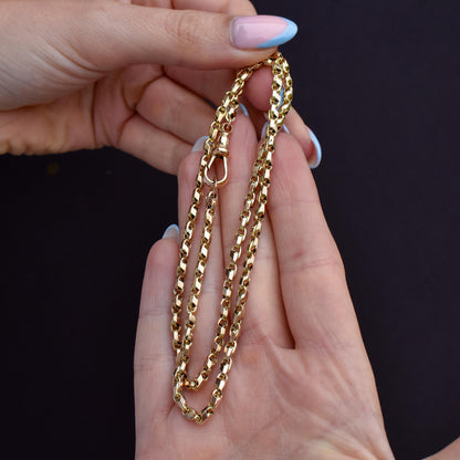 Antique 9ct Gold Tulip Link Fancy Chain Necklace with Dog Clip | 19"