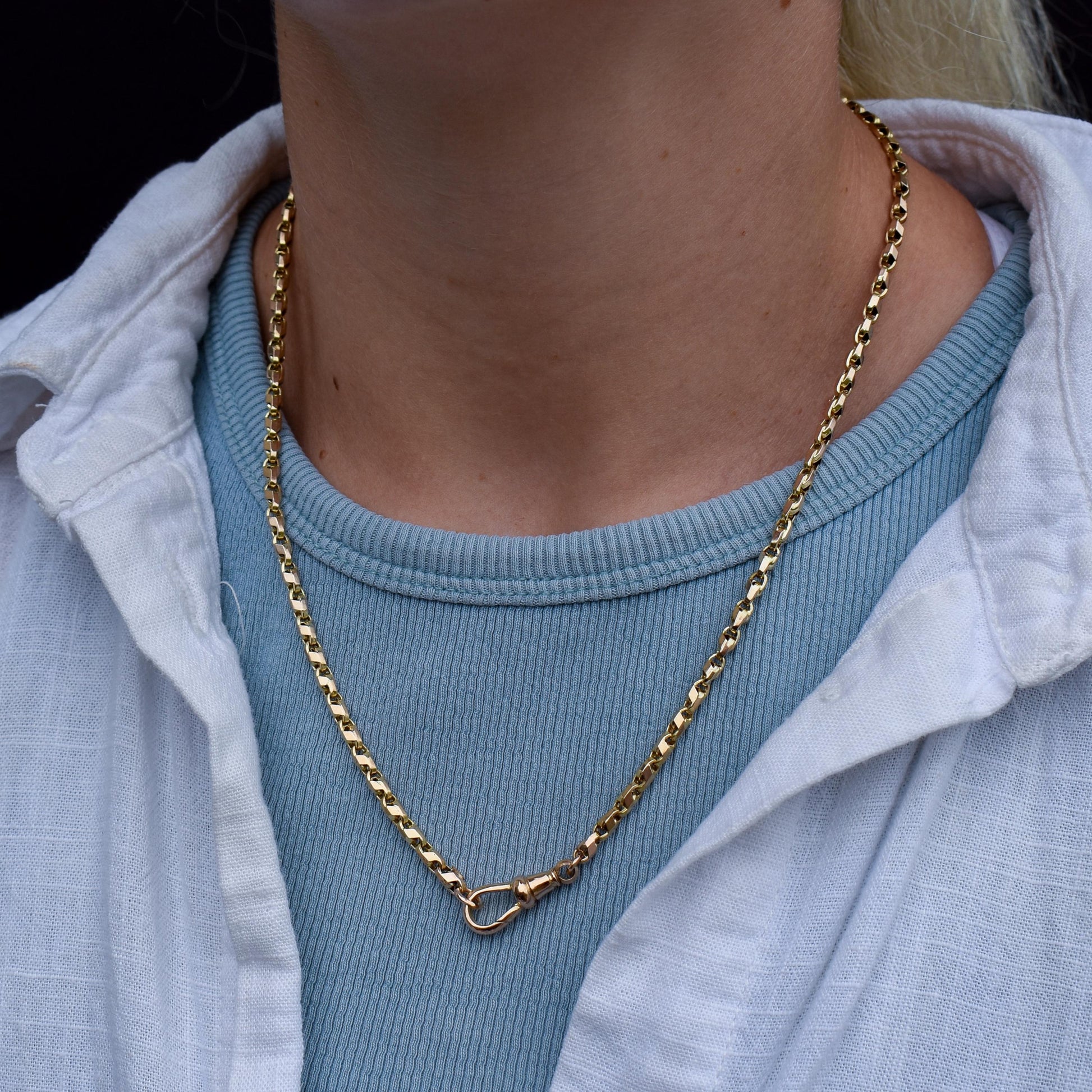Antique 9ct Gold Tulip Link Fancy Chain Necklace with Dog Clip | 19"