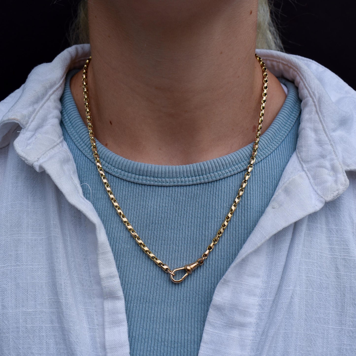 Antique 9ct Gold Tulip Link Fancy Chain Necklace with Dog Clip | 19"