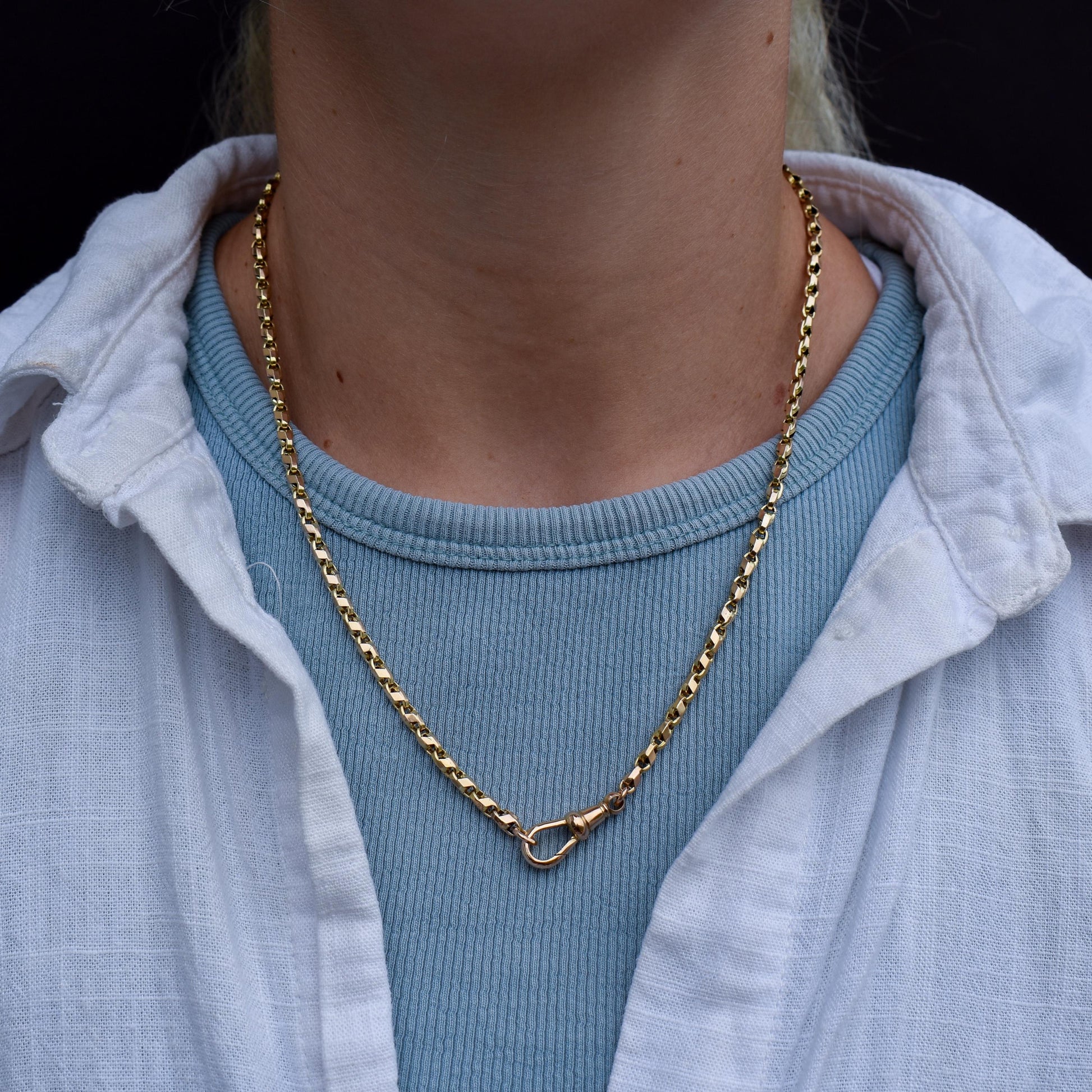 Antique 9ct Gold Tulip Link Fancy Chain Necklace with Dog Clip | 19"