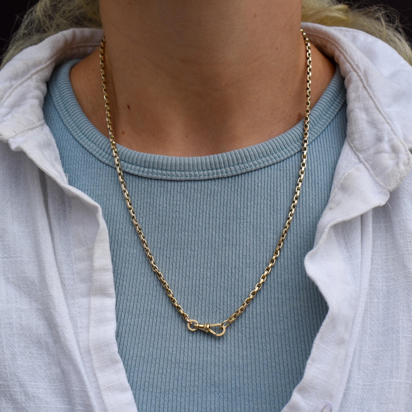 Antique Victorian 9ct Gold Oval Link Chain Necklace with Dog Clip | 20.25"