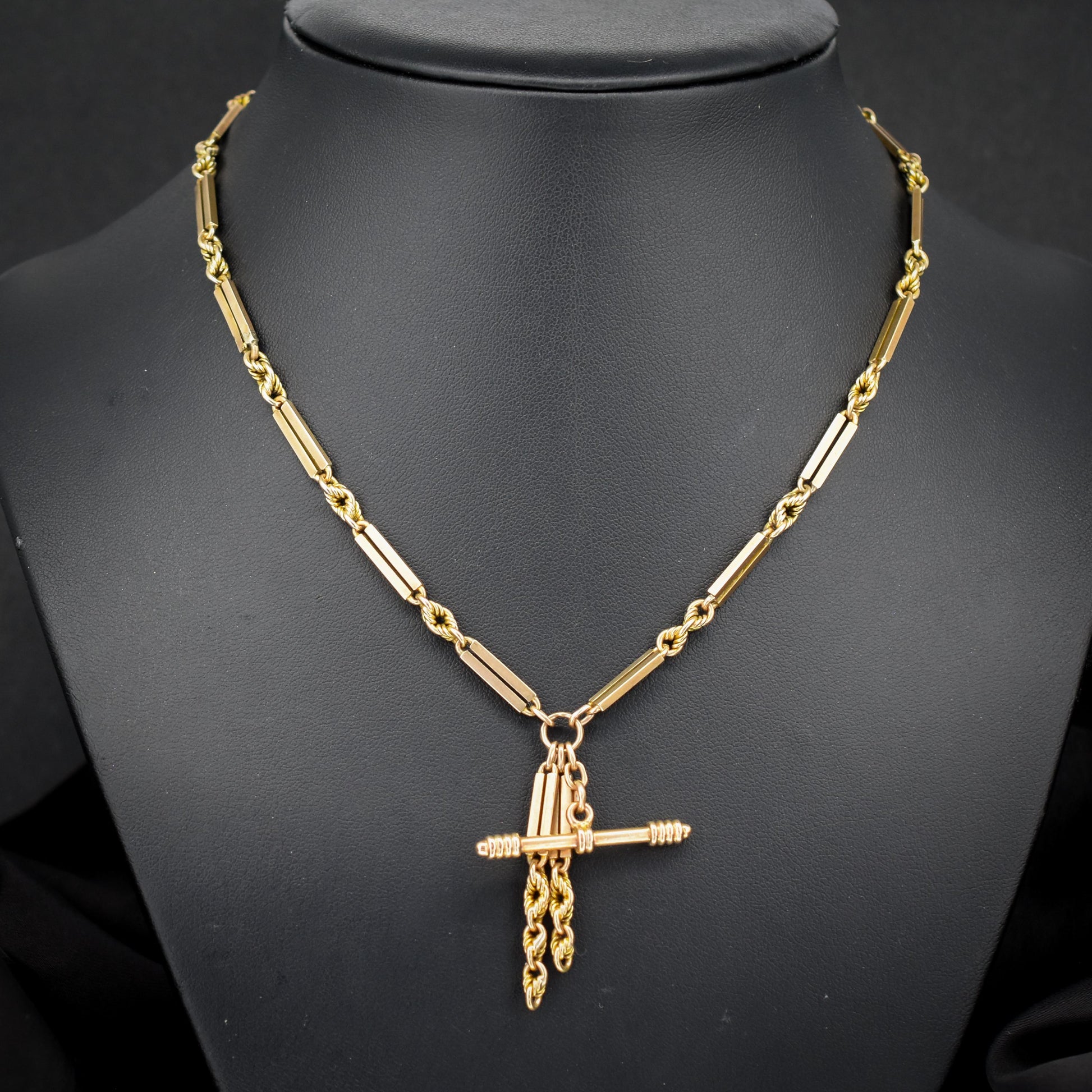 Antique 9ct Gold Love Knot Link Albert Watch Chain Necklace | 16"