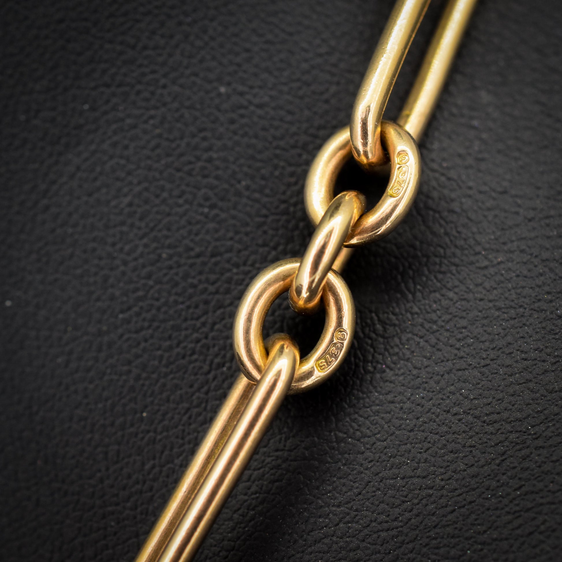 Antique '1902' 9ct Gold Trombone Link 17.5" Albert Chain Necklace