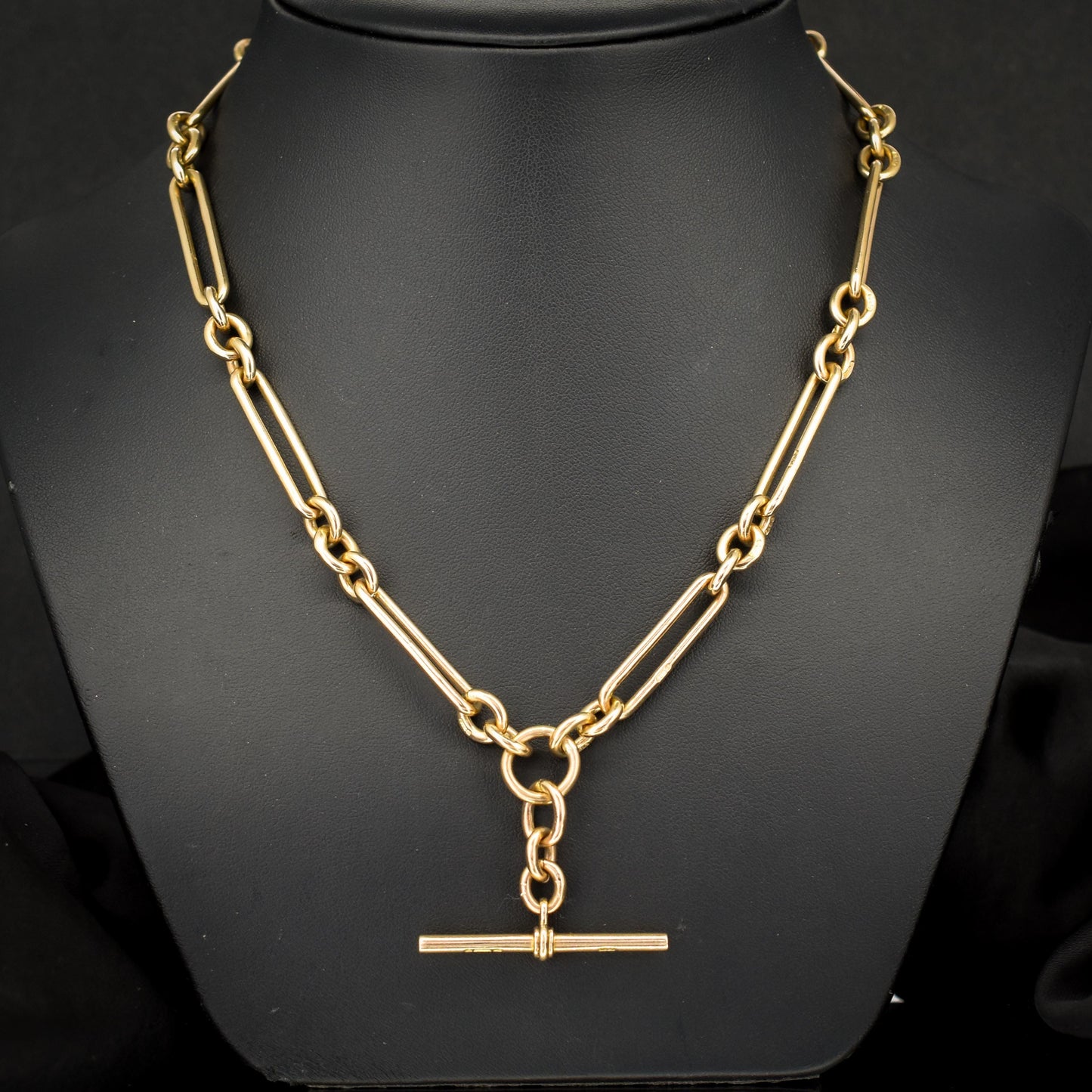 Antique '1902' 9ct Gold Trombone Link 17.5" Albert Chain Necklace