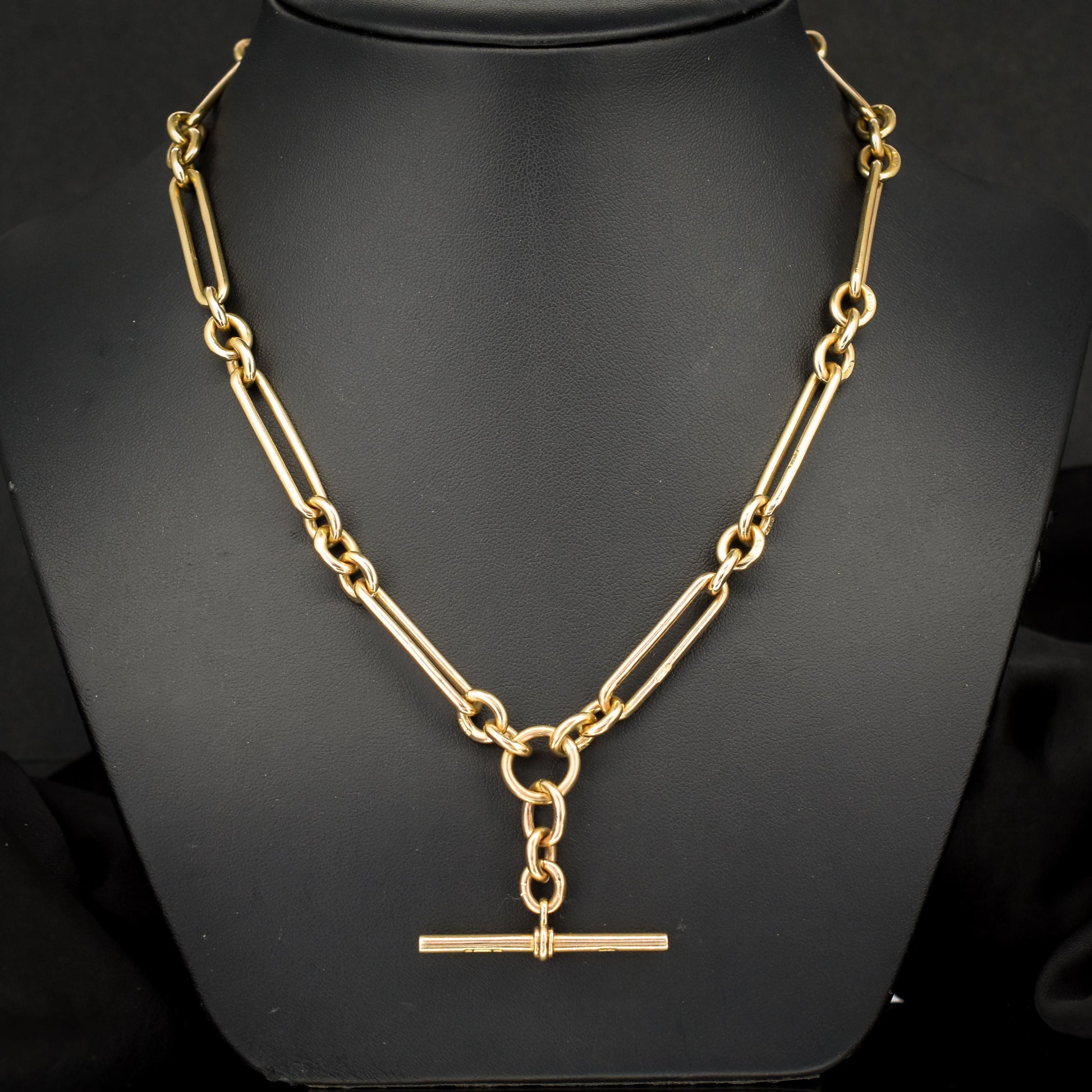 Antique '1902' 9ct Gold Trombone Link 17.5" Albert Chain Necklace