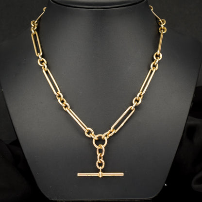 Antique '1902' 9ct Gold Trombone Link 17.5" Albert Chain Necklace