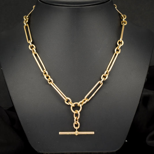 Antique '1902' 9ct Gold Trombone Link 17.5" Albert Chain Necklace