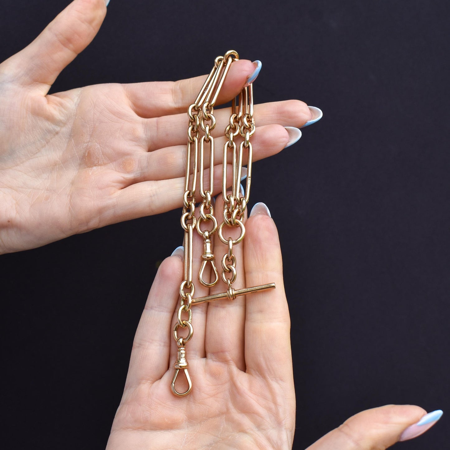 Antique '1902' 9ct Gold Trombone Link 17.5" Albert Chain Necklace