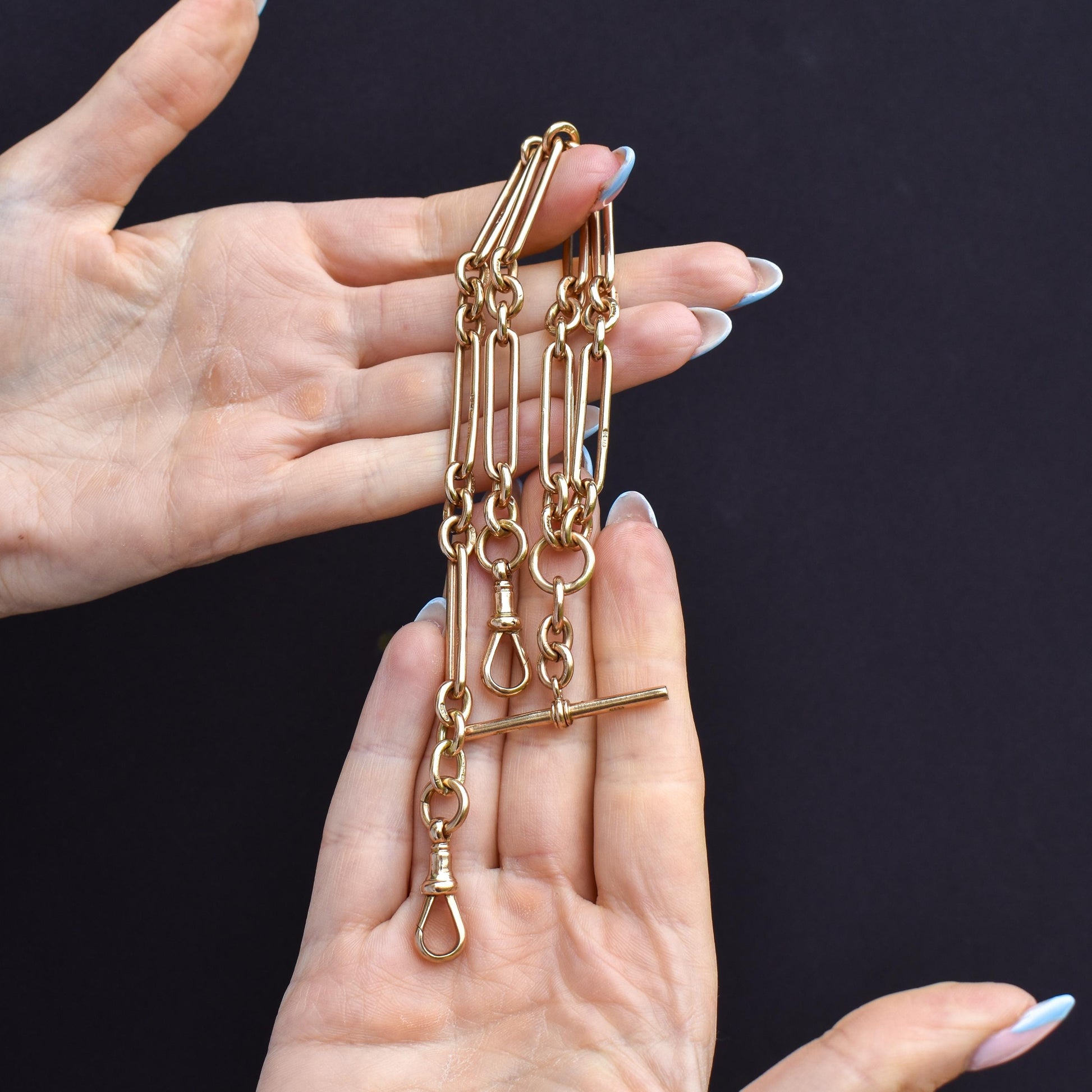 Antique '1902' 9ct Gold Trombone Link 17.5" Albert Chain Necklace
