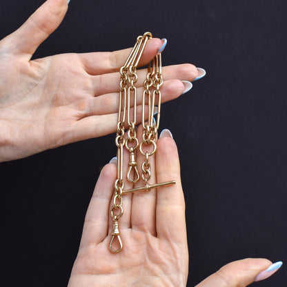 Antique '1902' 9ct Gold Trombone Link 17.5" Albert Chain Necklace
