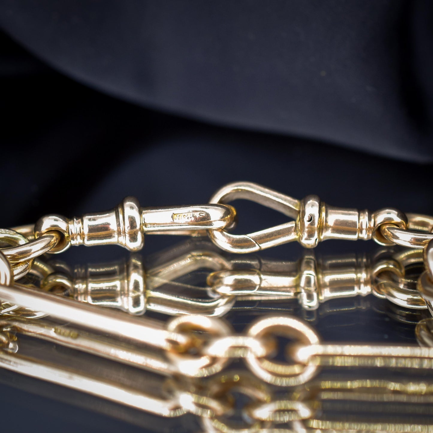 Antique '1902' 9ct Gold Trombone Link 17.5" Albert Chain Necklace