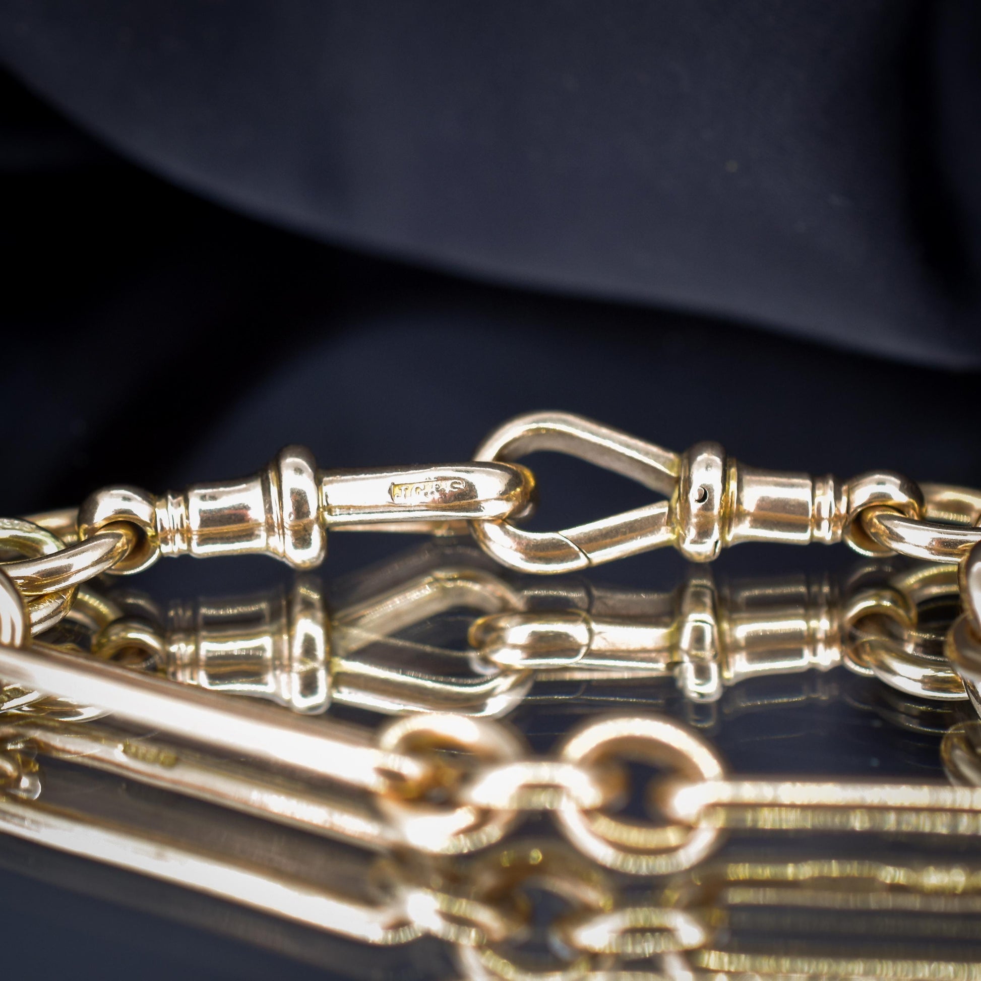 Antique '1902' 9ct Gold Trombone Link 17.5" Albert Chain Necklace