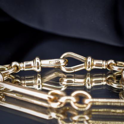 Antique '1902' 9ct Gold Trombone Link 17.5" Albert Chain Necklace
