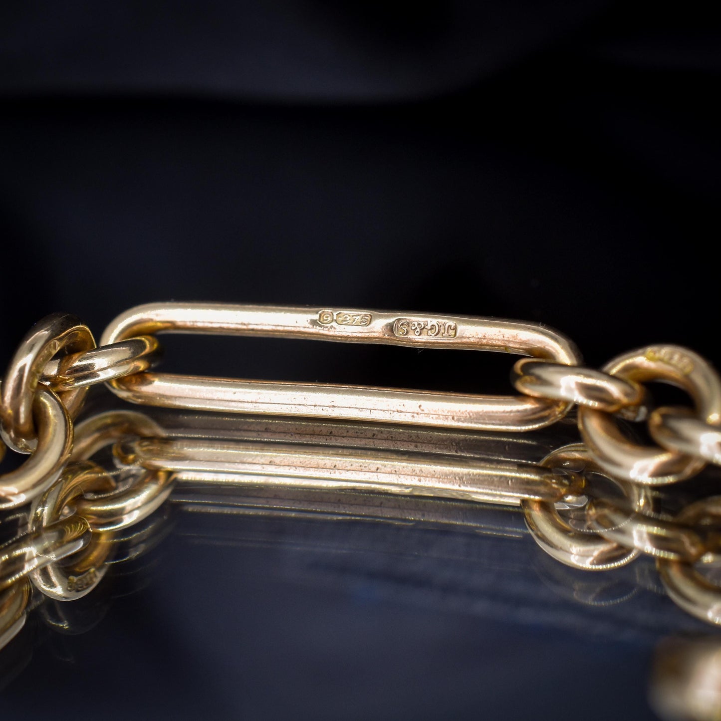 Antique '1902' 9ct Gold Trombone Link 17.5" Albert Chain Necklace