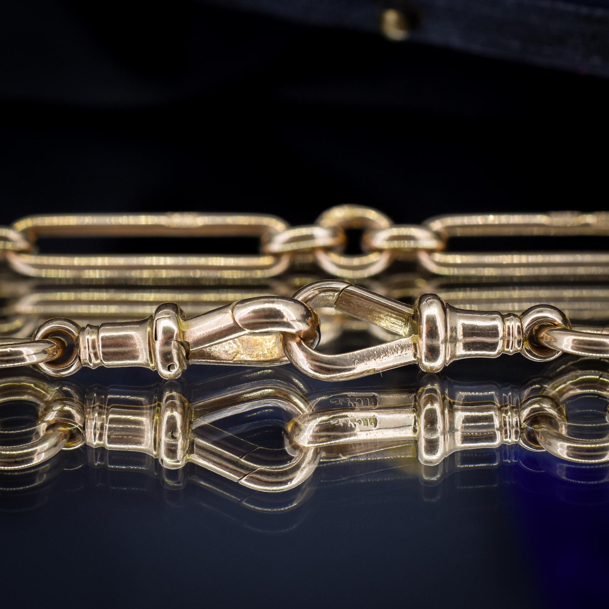 Antique '1902' 9ct Gold Trombone Link 17.5" Albert Chain Necklace