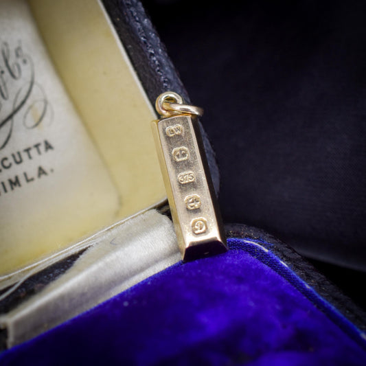 Vintage 9ct Gold Bar Ingot Charm Pendant | Birmingham 1978