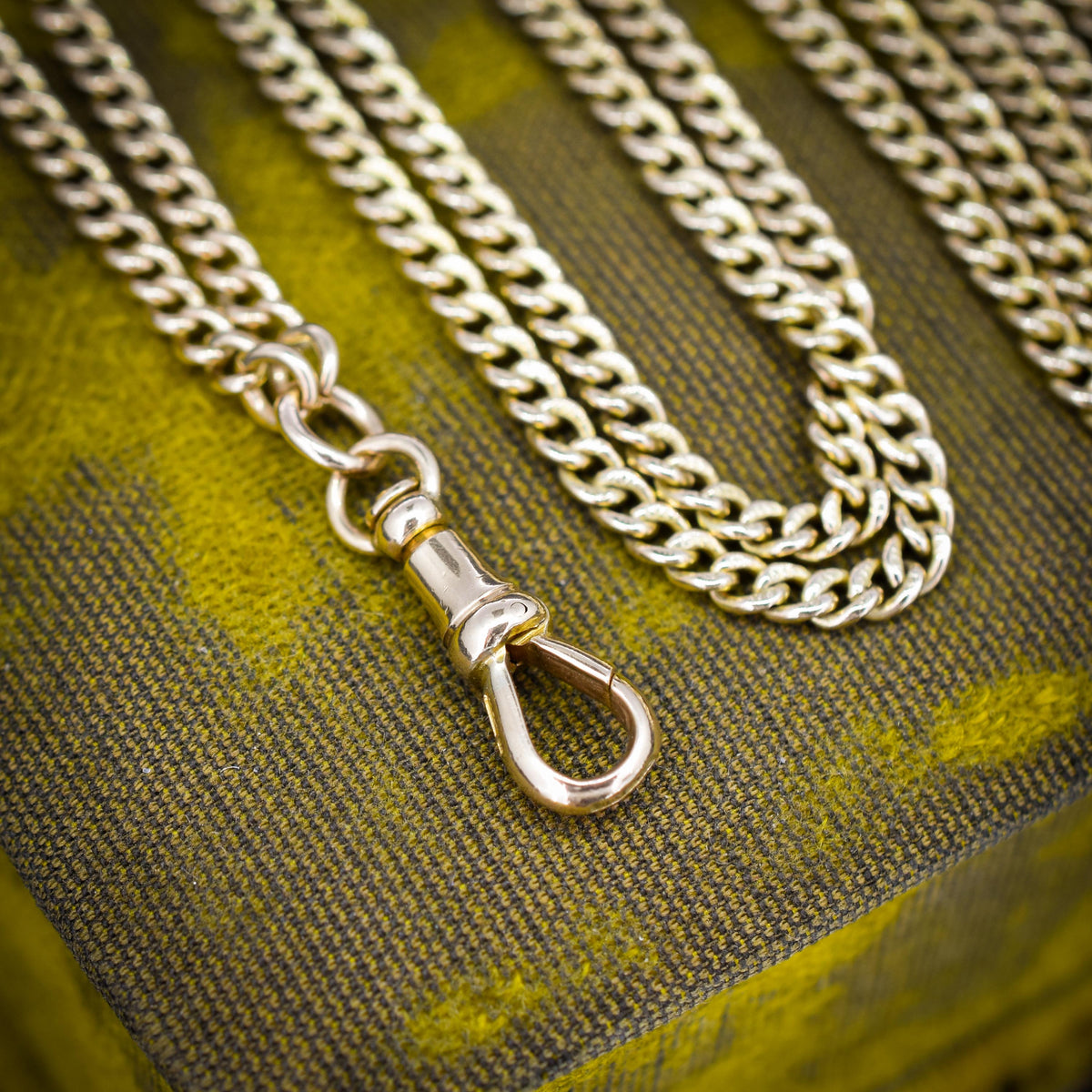 Antique '1904' 9ct Solid Gold Curb Link Guard Chain Necklace with Dog Clip | 58"