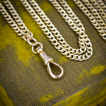 Antique '1904' 9ct Solid Gold Curb Link Guard Chain Necklace with Dog Clip | 58"
