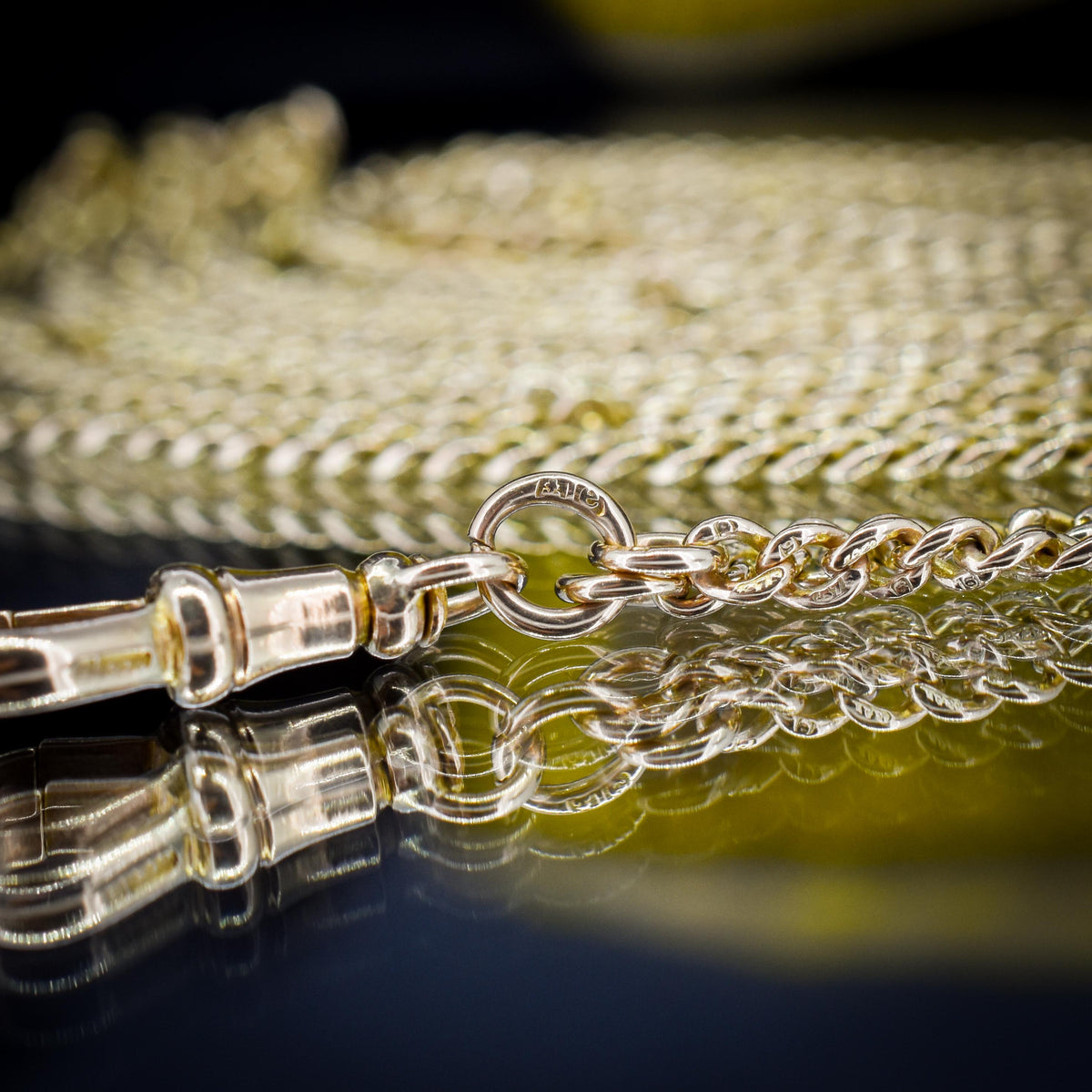 Antique '1904' 9ct Solid Gold Curb Link Guard Chain Necklace with Dog Clip | 58"