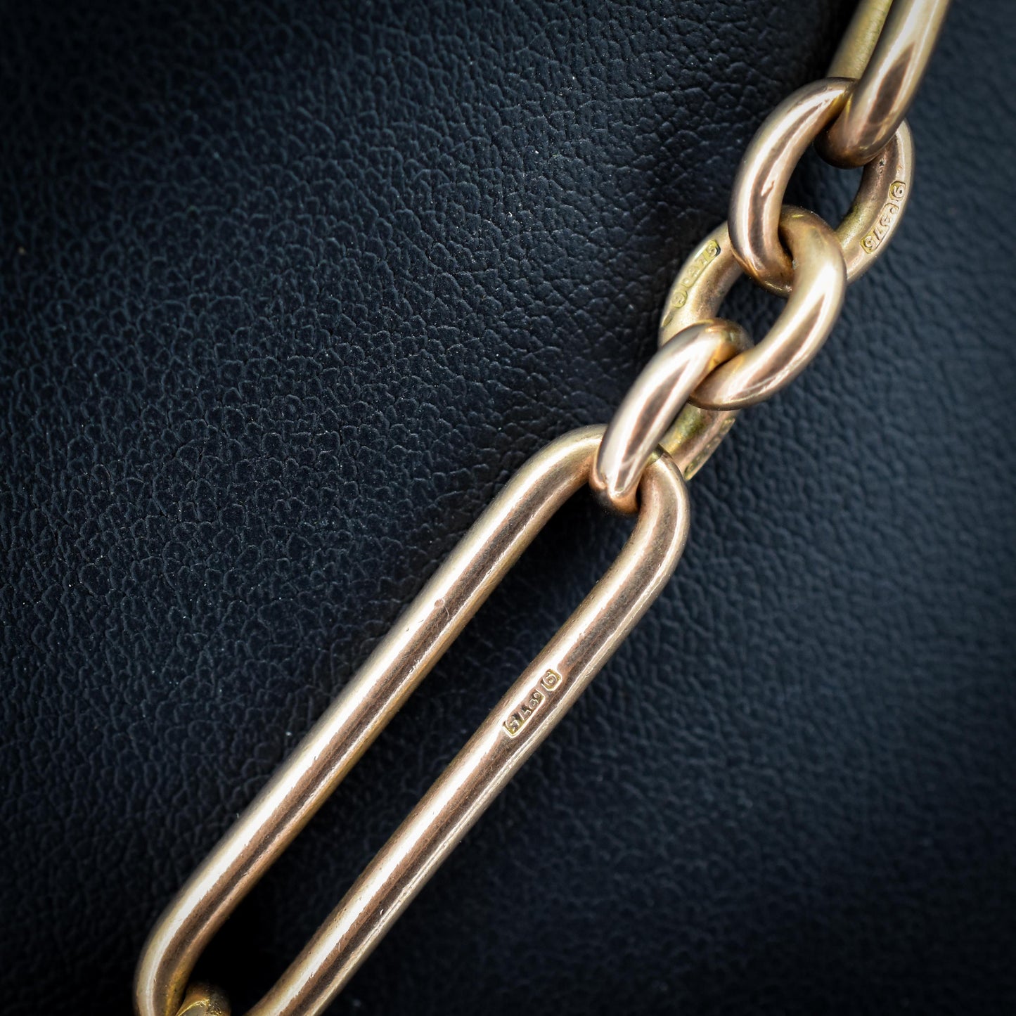 Antique '1902' 9ct Gold Trombone Link Chain Necklace with Dog Clip and T-bar 14.5"