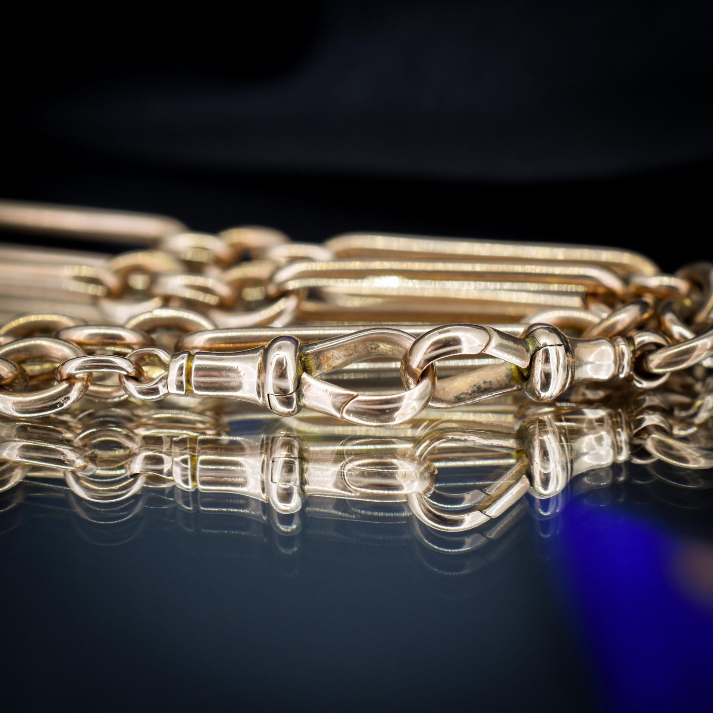 Antique '1902' 9ct Gold Trombone Link Chain Necklace with Dog Clip and T-bar 14.5"
