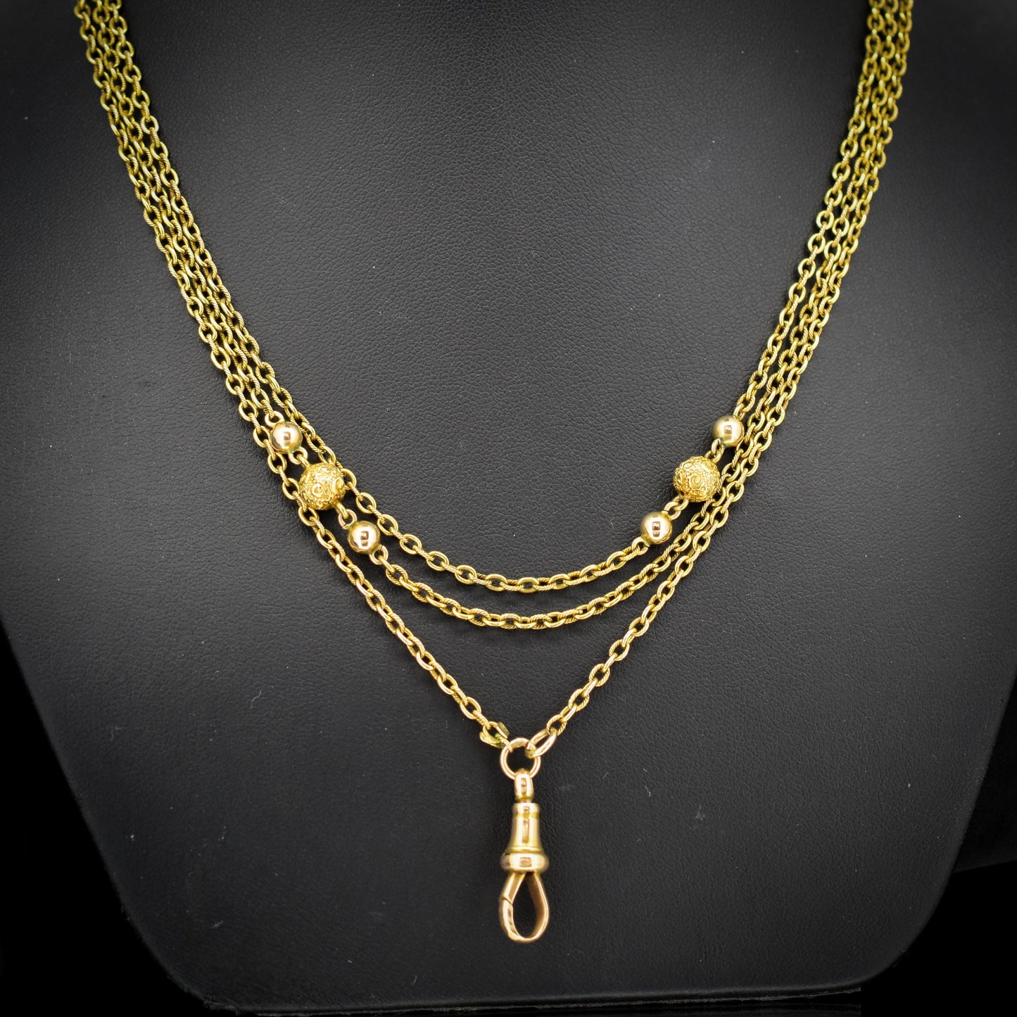Antique Victorian 15ct Gold Long Fancy Ball Guard Chain Necklace 52"
