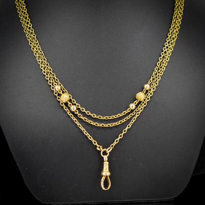 Antique Victorian 15ct Gold Long Fancy Ball Guard Chain Necklace 52"