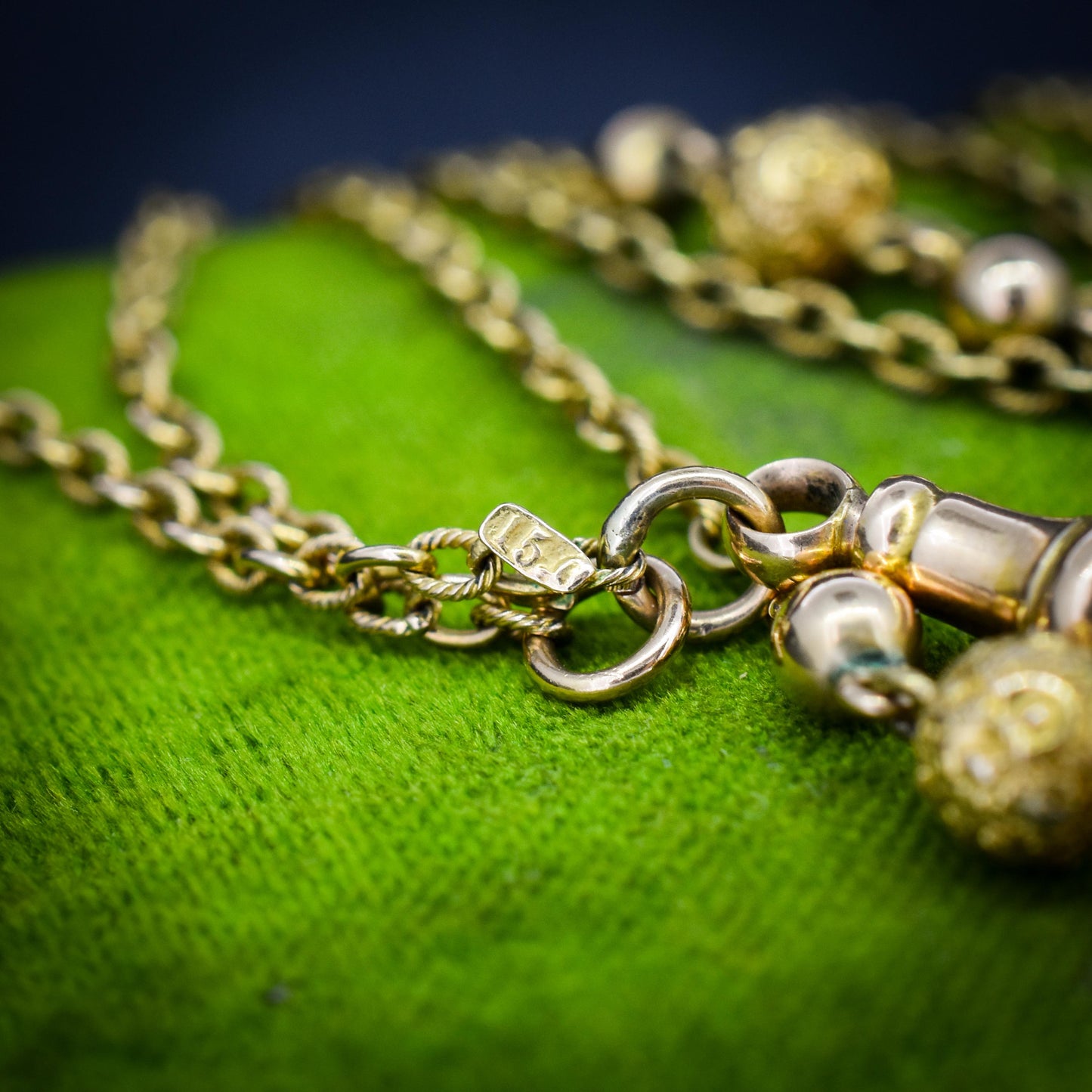 Antique Victorian 15ct Gold Long Fancy Ball Guard Chain Necklace 52"