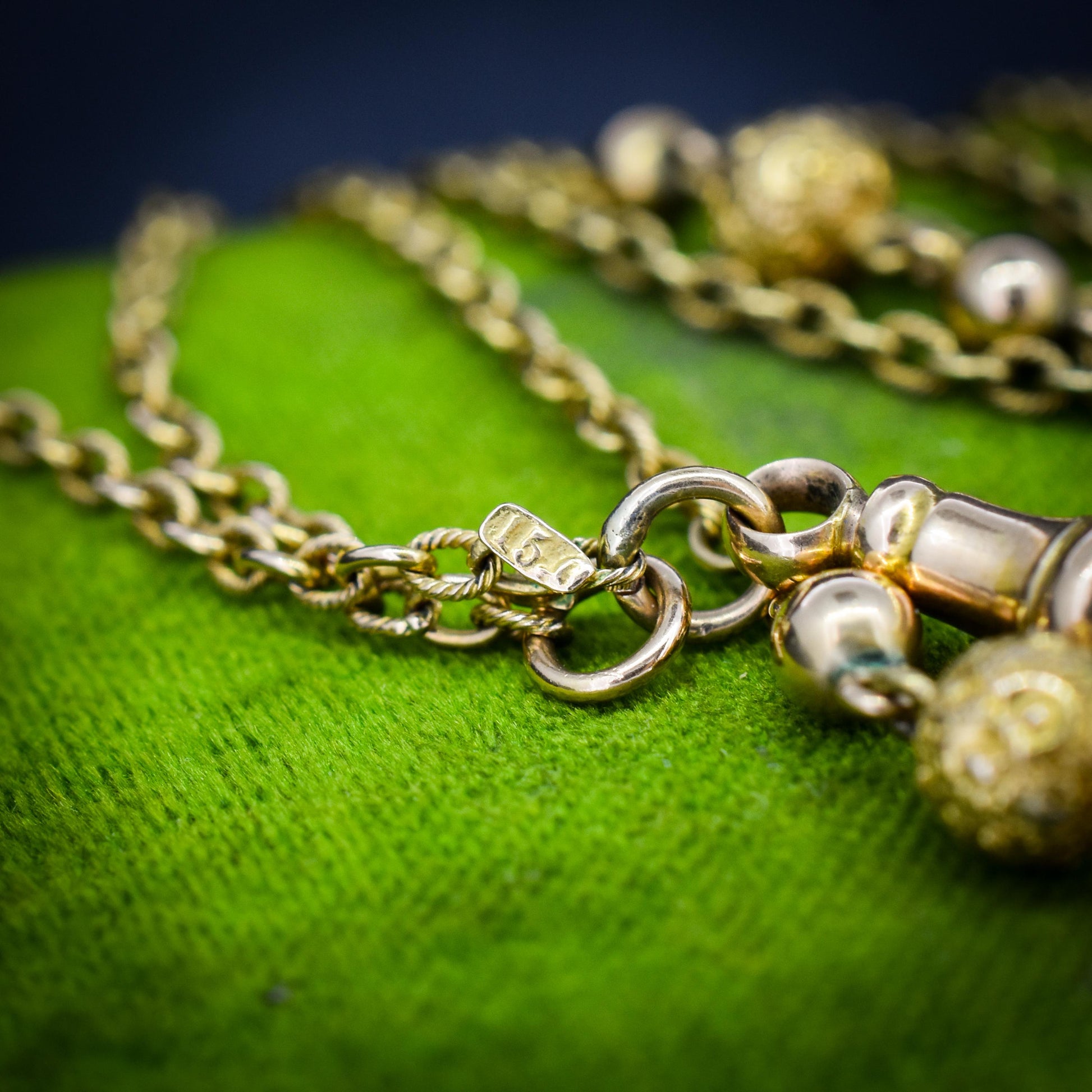 Antique Victorian 15ct Gold Long Fancy Ball Guard Chain Necklace 52"
