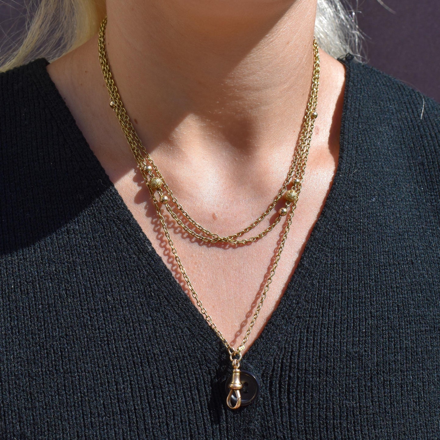 Antique Victorian 15ct Gold Long Fancy Ball Guard Chain Necklace 52"