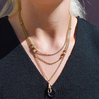 Antique Victorian 15ct Gold Long Fancy Ball Guard Chain Necklace 52"