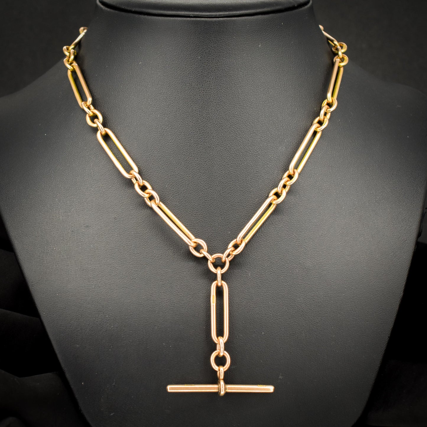 Antique Birmingham '1921' 9ct Gold Trombone Link Albert Chain Necklace | 16"