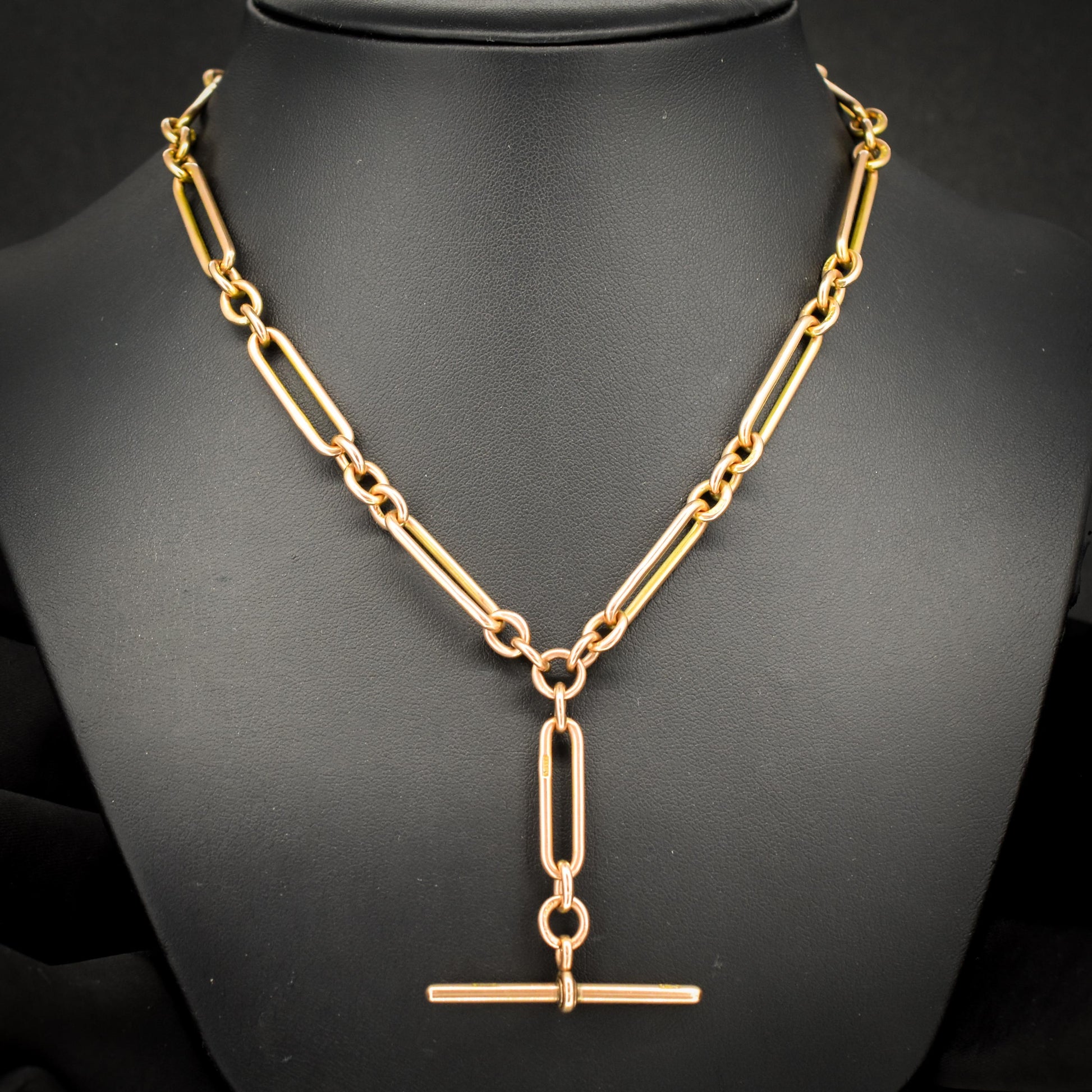 Antique Birmingham '1921' 9ct Gold Trombone Link Albert Chain Necklace | 16"